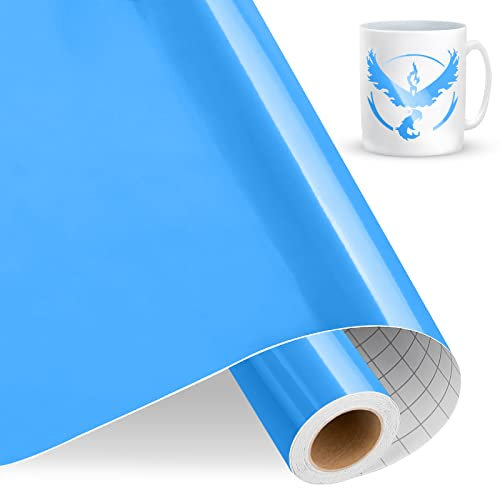 IModeur Vinylfolie Plotter Blau, 30.5cm x 457.5 cm Glänzend Blau Plotterfolie selbstklebend Vinyl, Blau Plotterfolie Vinyl für Cricut, Silhouette Cameo, die meisten Schneidemaschine