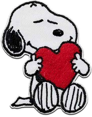 Mono Quick Peanuts Snoopy Herz - Aufnäher, Bügelbild, Aufbügler, Applikationen, Patches, Flicken, zum aufbügeln, Größe: 7,5 x 5,5 cm