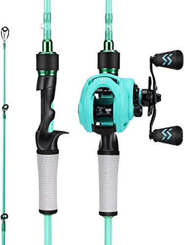 One Bass Spirit Flame Angelruten-Angelrolle, Kombi, Spinn- und Baitcast-Angelrute mit Graphit, 2 Rohlinge, Edelstahlführungen, 1,8 m, Casting Blue – Rechtshänder