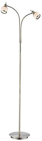 etc-shop Stehleuchte 2 Flammig Stehlampe Glas Schirm Wohnzimmerleuchte stehend, altmessing Metall Glas opal, 2x G9 Fassungen, H 155 cm