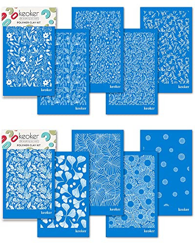 KEOKER Lot de 10 pochoirs en soie florale pour argile polymère, décoration de bijoux, boucles d'oreilles, 14 x 8,9 cm chacun