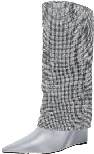 Steve Madden Riski - Stivali alti al ginocchio da donna, Argento, 36 EU