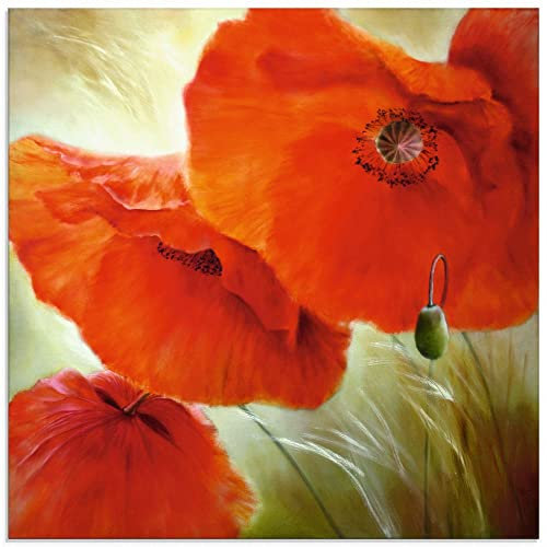 ARTland Wanddeko Glasbilder Wandbild Glas Bild einteilig Quadratisch Pflanzen Blumen Blüten Mohnblume Mohn Sommer Wellness U4QN