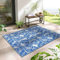 Outdoor Kurzflor Teppich Santa Monica wetterfest, wasserfest, rechteckig, Höhe: 3 mm, Balkon Garten Terrasse Camping Wintergarten blau-weiß Palme 160x230 cm