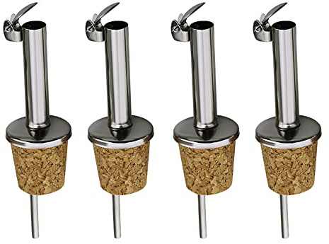 Kork Öl Flasche Ausgießer, 4 Stück Edelstahl Olivenöl Essig Weinspender mit aufklappbarem Klappdeckel, gerader Weinflaschenverschluss für Bars, Clubs, Heimgebrauch