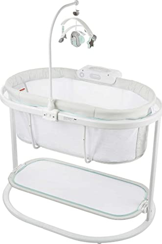 Fisher-Price Baby Nachttisch Sleeper Beruhigende Bewegungen Stubenwagen mit Lichtern Musik Vibrationen & Spielzeug Mobile für Neugeborene 0+ Monate, Sweet Snugamonkey