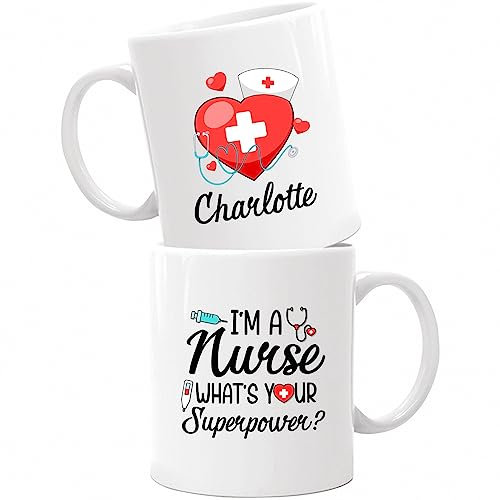Taza para enfermera, taza de café personalizada con nombre, taza de estetoscopio, regalo médico personalizado para enfermera, médico, el mejor regalo para graduación, enfermera practicante, taza