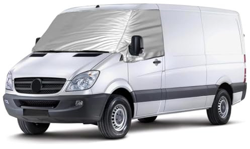 Externe Thermo Scheibenabdeckung passend für Mercedes Sprinter 2006-2018, Luxus Silber Wrap Windschutzscheibenabdeckung, Faltbare Frontscheibenabdeckung Winter Sommer Scheibenfrostschutz Abdeckung
