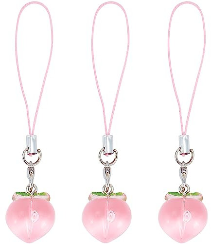 CRASPIRE 3 Stück Pfirsich-Handy-Anhänger, Schlüsselanhänger, Obst-Harz, Autoschlüssel, Zum Aufhängen, Geldbörsen-Anhänger, Dekoration, Zubehör, Geschenk, Damen-Dekoration Für Beste Freundin, Schwester