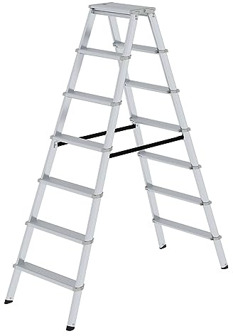PROREGAL ML Stufen-Stehleiter | beidseitig begehbar | 2x7 Stufen | Leiter, Teleskopleiter, Trittleiter, Bockleiter, Sprossen-Doppelleiter