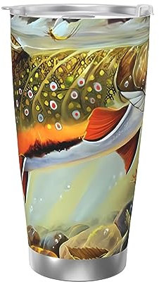 UNIOND Brook Trout Fly Fishing 20 oz Coffee Cup Reusable Stainless Steel Travel Tumbler for Cold and Hot Drinks Insulated Coffee Mug for All Standard Car Cup Holders