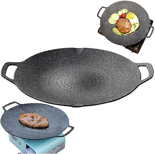 Ericetion Koreanischer BBQ-Grill, antihaftbeschichtete rauchfreie runde Grillpfanne mit Maifan-Stein-Beschichtung, Grillplatte für Camping, Backen