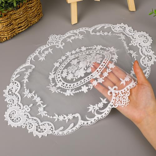 KALIONE 2 Stück Retro-Spitzen-Tischsets, französische Häkeldeckchen, solide weiße bestickte Spitze, Bauernhaus-Tischsets, 30,5 x 40,6 cm (Stil 4)