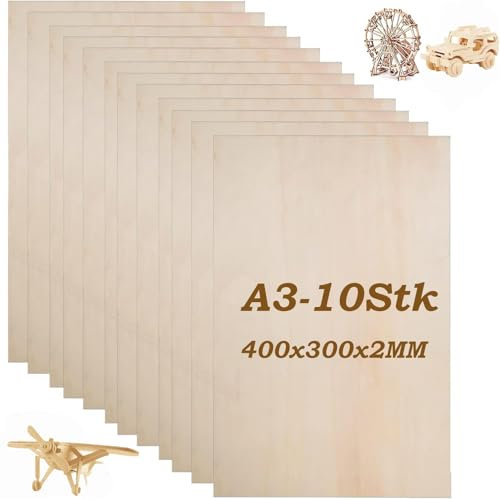 JMIATRY 10 placas Contrachapado 2mm, Madera Contrachapada 400x300MM, Madera de Balsa para Maquetas, Pintura