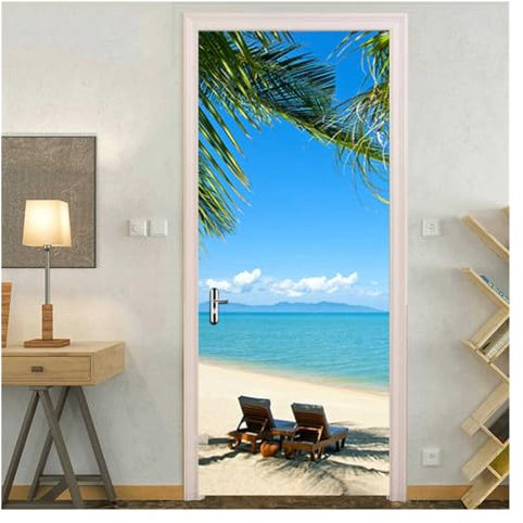Türtapete Meer Strand Tür Dekoration Aufkleber Schlafzimmer Eingang Jungen Mädchen Zimmer 3D Tapete Natürliche Landschaft Selbstklebende Hause Wand Aufkleber (Color : 8, Size : 40x120cm)