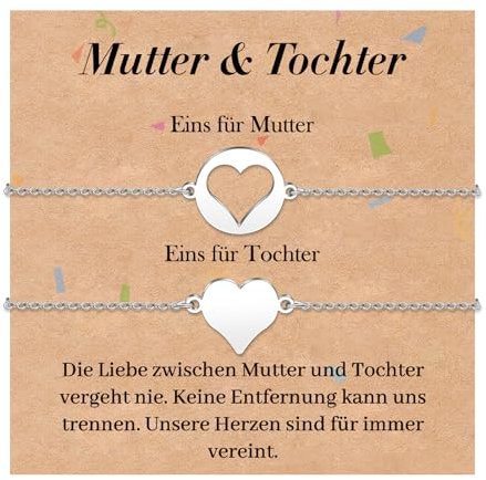 SUNSH 2 Mutter Tochter Armbänder,Freundschaftsarmband Mutter Tochter/Sohn Armband Set, Mutter Tochter/Sohn Geschenk, Mädchen Junge Zur Schule Geschenk, Geburtstag Und Weihnachten, Herz Armband