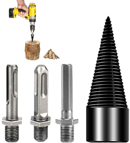 Bohrkegel Holzspalter 32mm mit 3 Adapter, Kegelspalter Wood Splitter, Brennholz Bohrer Set