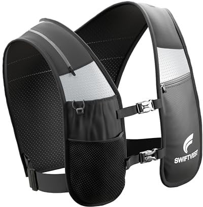 SWIFTVEST™ Running Vest for Women Men, Hydration Vest with 500ml Running Water Bottle, Lightweight Reflective Running Phone Holder, Adjustable Unisex, Running Accessories