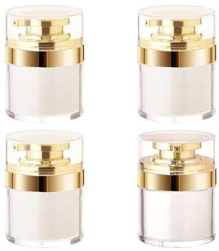 CHGCRAFT 4pcs Gold Airless Pump Jars Moisturizer Pump Dispenser Lotion Cosmetic Travel Containers Vacuum Press Container, 50ml