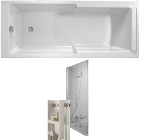 Baignoire Bain Douche Jacob Delafon Struktura Acrylique Blanc 170 x 70 cm Avec Pare Bain