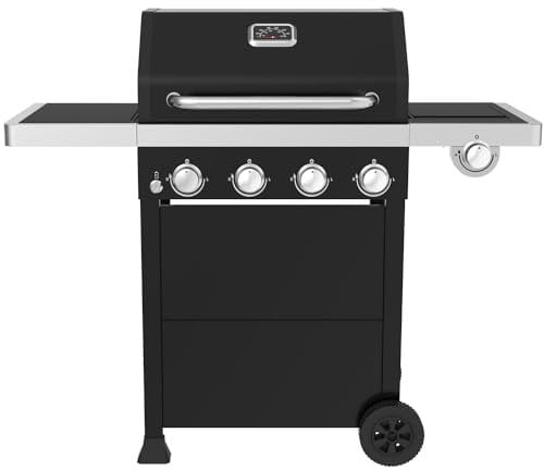 Comfort Garden 4-Burner BBQ Grill | 3008.70 sq cm Primary Cooking Area | Cast Iron Grids | 4x10,000 BTU Burners | Steel Construction | Black PE Finish