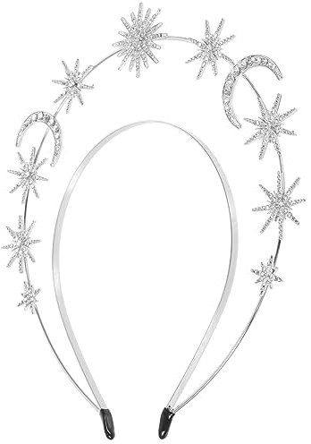 Healvian Haarreif Stern Und Mond Silber Mit Strasssteinen Doppelschicht Stirnband Glitzer Kopfschmuck Für Hochzeit Fasching Und Party 8.1X7.7 Zoll