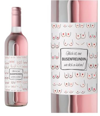 Weinetikett Busenfreundin – Glück ist, eine beste Freundin wie Dich zu haben – Flaschenetikett als Geschenkidee für Freundschaft, Geburtstag & kleine Aufmerksamkeit (1 Stück)