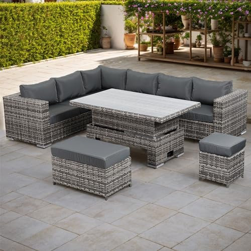Rattan park Rattan Garden Furniture 9 seater Modular Corner Sofa Set (Medium Grey)