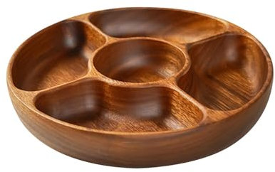 Plateau de Service, Assiette D'apéritif, Assiette de Fruits avec Compartiment, Plateau de Fruits Secs en Bois pour Plan de Travail, Salle à Mang, 29x29x4.5cm