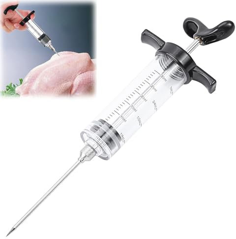 Fleischspritze, Marinadenspritze, Fleischinjektoren zum Räuchern und Grillen 30 ml, Meat Injector, Fettinjektornadel, Marinierspritze, Gewürzspritze, Injektor-Marinaden für Fleisch, Pute, Rind