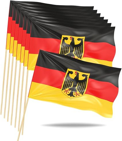 8x XXL Deutschland Adler Flagge aus Echtholz - EM 2024 Fahne - Fanartikel - Handfahne strapahrzierfähiges Polyester (8x XXL Holzfahnen)