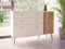 Forte Harllson, einfache Montage Dank EasyKlix Kommode Weiß mit Holzdekor: Mauvella Eiche, 120 130, Sideboard, 2 Schubladen 2 Türen, Mid Century, 125 cm breit x 86 cm hoch x 41 cm tief