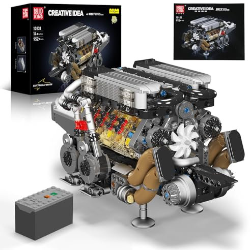 Mould King 10131 MOC Technology W16 Combination Block Kit for Tight V8 Engines with Engine Clamp Blocks and Battery Box, Four Turbochargers (952+ Pieces)