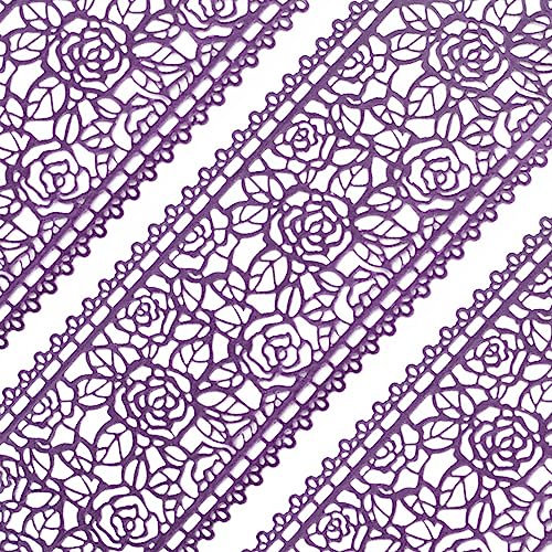 5tlg Große gebrauchsfertige Spitze Tortenband essbar Spitzenbordüre Rosenblüte lila