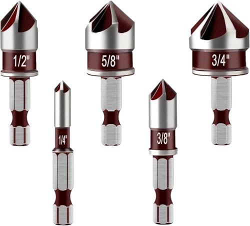 KEWAYO 5 Stück Senker Bohrer Set für Metall – 82° Kegelsenker, 5-schneidige Senker-Bits für Metall und Holz, Entgrater Set – Präzise Versenker für vielseitige Anwendungen