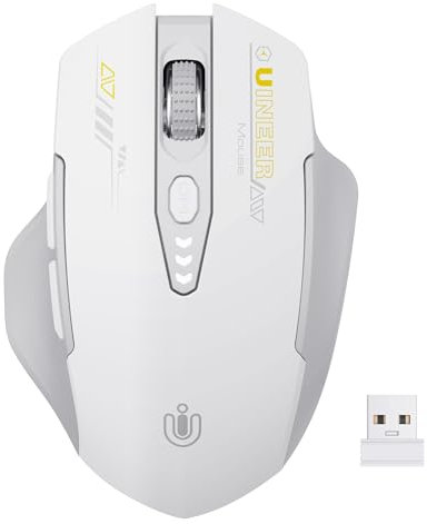 Uineer kabellose Maus, [Upgraded] Visuelle Batterieanzeige, Ergonomische Maus kabellos 2.4G USB, 4 einstellbare DPI-Stufen, Laptop Optical Computer Maus, Grau und Weiß