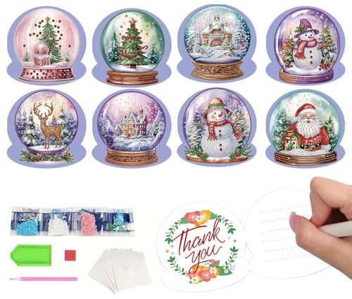 COMFOLIVING Strass-Kunst-Weihnachtskarten-Sets – 5D-Strass-Gemälde-Weihnachtskarten-Sets | Strass-Kunst-Grußkarte | Strass-Malerei-Kunstkarten | 8x Kristall-Weihnachtskarten-Bastelsets