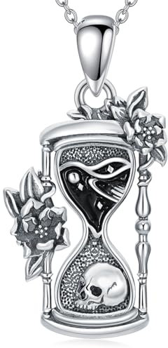PROESS Memento Mori Collier sablier en argent sterling 925 avec pendentif tête de mort pour homme et femme, Medium, Argent sterling, Pas de gemme