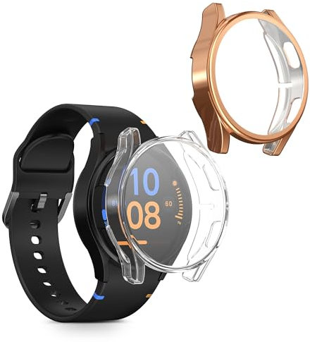 kwmobile Coque Compatible avec Samsung Galaxy Watch FE 40mm Coque - 2X Étui Cadre écran en Silicone pour Fitness Tracker - Transparent-Or Rose