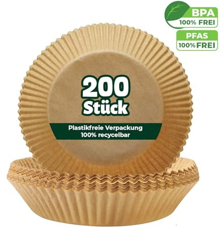 Carta da forno Airfryer | senza BPA e PFAS, antiaderente, perfetta per friggitrici ad aria calda, ecologica e resistente al forno (rotondo 20 cm)