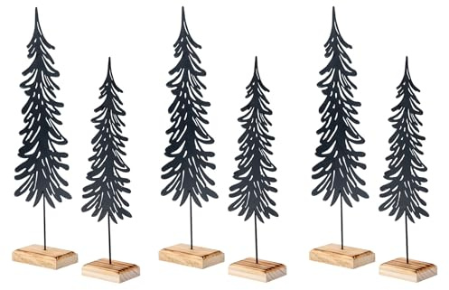 levandeo 6er Set Tanne Deko-Aufsteller Metall Holz Schwarz Natur Weihnachts-Deko Tischdeko Weihnachtsdeko Weihnachtsbaum