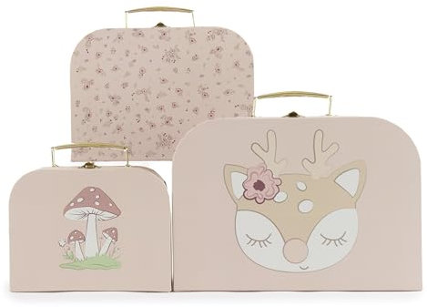 Bieco Ella Dreamy Flowers Set of 3 Children's Suitcases with Metal Handles, Gift Box, Small Children's Briefcase, Pink Colour, Colour: pink.