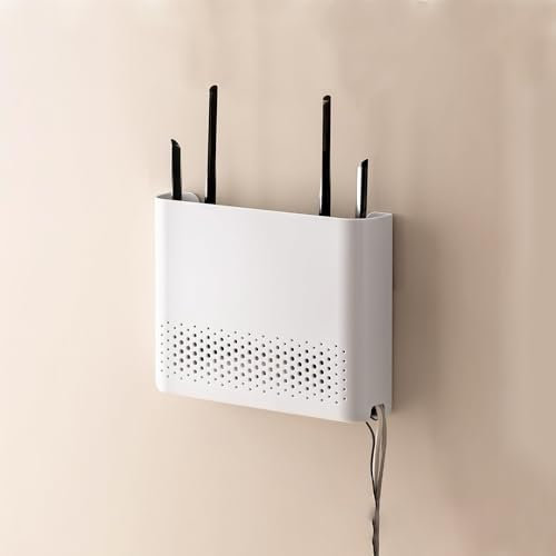 KUWUNG Router Box, Router Verstecken, WiFi Router Aufbewahrungsbox, WiFi-Rack Regal Wandhalterung Weiß, WiFi Aufbewahrungsbox Wand, Dekorative Wandmontage Aufbewahrungsregal (25x5x17)