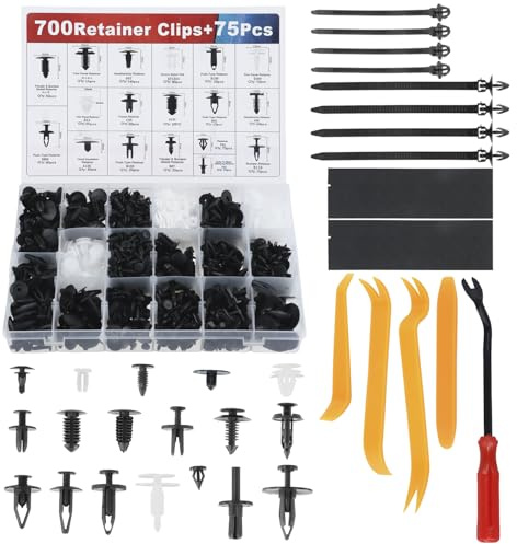 QWORK® 775 Stück Auto Befestigung Clips, Universal Kunststoffclip Satz inkl. Befestigungsentferner & Zubehör, für Meisten Autos