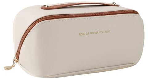 TTPSRY Trousse Toilette Ovale Spacieuse Rangement Cosmétique Compartiments Multiples Poignée Pratique Fermeture Éclair Douce