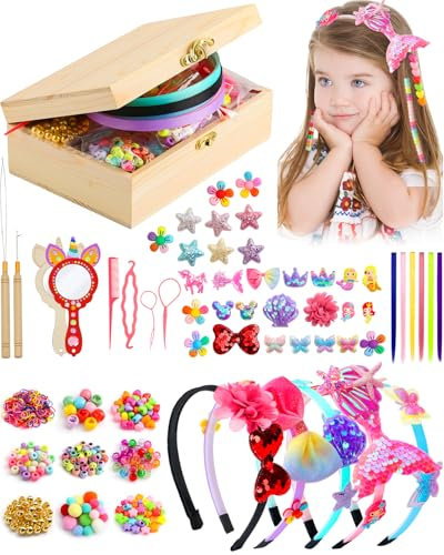Bastelset Kinder ab 5 Jahre, Haarschmuck Spielzeug ab 6-12 Jahre Haarreifen Haarspangen DIY haargummis Kinder Haarperlen Hair Braiding Machine Bunte Haarsträhnen Geschenk Mädchen 5 6 7 8 Jahre