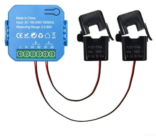 ARMYJY Monitor de energía inteligente, monitor de voltaje de corriente de energía WiFi, medidor de alarma de 1/2 canal con abrazadera para Tuya (2 CT)