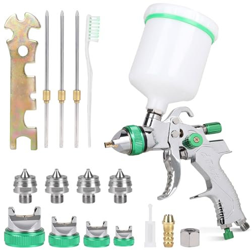 DBREAKS HVLP Pistolet à peinture 1,4/1,7/2,0/2,5 mm | Pistolet à air avec gobelet de 600 ml + 4 jeux de buses + régulateur de pression d'air | Pistolet à peinture pour voiture, meubles, bricolage