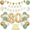 80. Geburtstag Dekoration Salbeigrüne, Grün Gold Luftballon Deko 80. Geburtstag mit Zahl 80 Folienballon, Happy Birthday Banner, Tortendeko für 80. Happy Birthday Deko Frau Mann