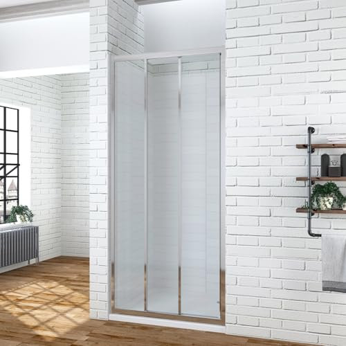 YAKE Duschtür 90 cm Schiebetür Verstellbereich von 87-91 cm Nischentür Duschabtrennung aus 6mm Sicherheitsglas mit NANO Beschichtung Nischenschiebetür Höhe 195 cm 3 teilige Gleittür Dusche Schiebetür
